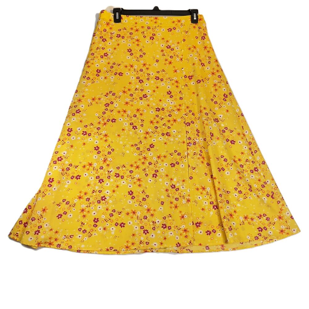 BCBGeneration 36"L Fit & Flare Midi Skirt Lrg 1/2 Lined Boho Retro Floral 60's